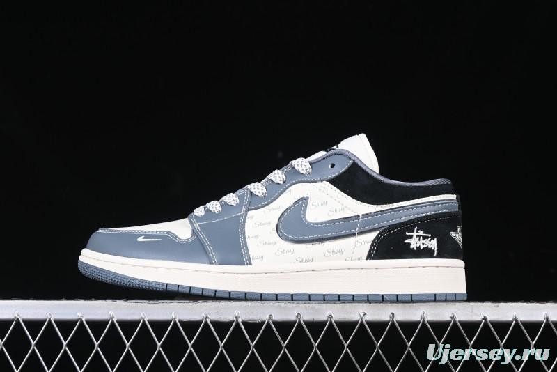 Nike Air Jordan 1 Low Stussy Collaboration - Grey Swoosh Retro Basketball Shoes - XX3318-503
