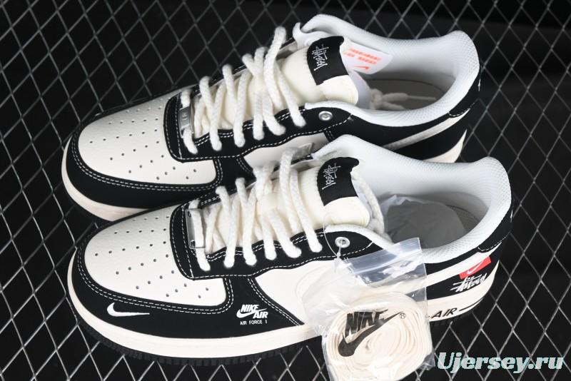 Nike Air Force 1 '07 Low Stussy Collaboration - Beige Black with Red Tab Low-Top Casual Sneakers - SJ6698-014