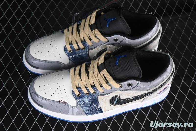 Nike Air Jordan 1 Low Retro Basketball Shoes Panda Prank Surf Fishing Overfishing Blue Brown Gray - 553558-140