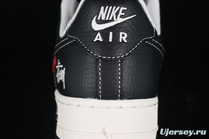 Nike Air Force 1 '07 Low Stussy Supreme Collaboration Dual-Tone Black Red Logo Low-Top Casual Sneakers - HH7518-043