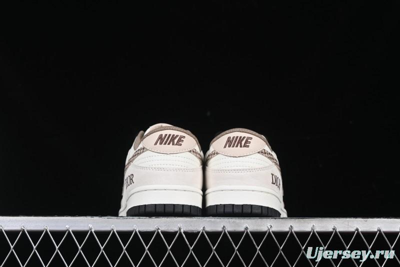 Nike SB Dunk Low Dior Collaboration Cream Coffee Floral Swoosh Anniversary Custom Low-Top Casual Sneakers - DJ2024-097