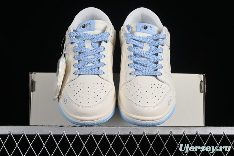 Nike SB Dunk Low BAPE Collaboration - Off-White Mini Blue Swoosh Anniversary High-End Custom Low-Top Casual Sneakers - XD6188-027