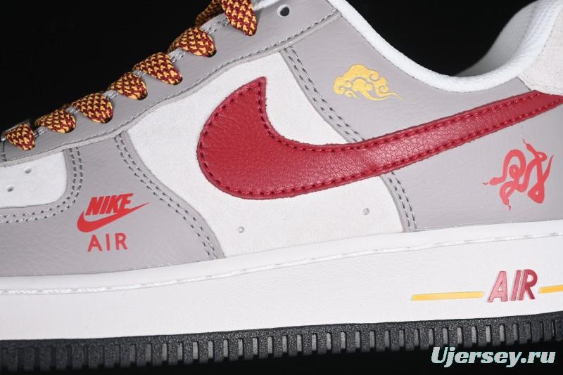 Nike Air Force 1 '07 Low Year of the Snake Limited Edition Beige Grey Red Swoosh Casual Sneakers - DM6688-029