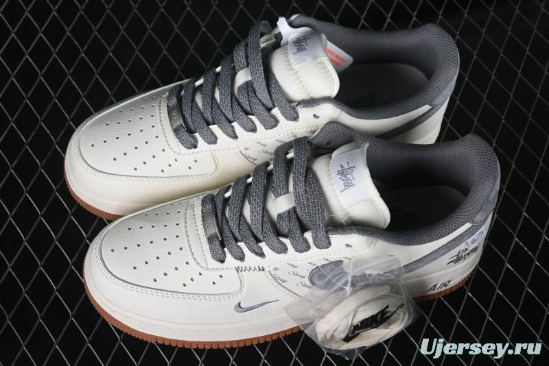 Nike Air Force 1 '07 Low Stussy Collaboration - Grey Swoosh Casual Sneakers - XZ6188-256