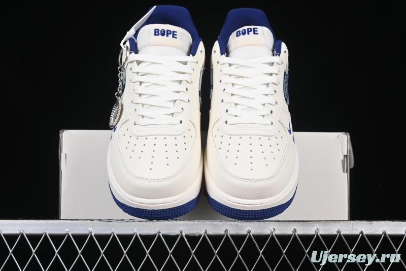 Nike Air Force 1 '07 Low Bape Collaboration - Blue Four Small Swoosh Casual Sneakers - KK1988-036