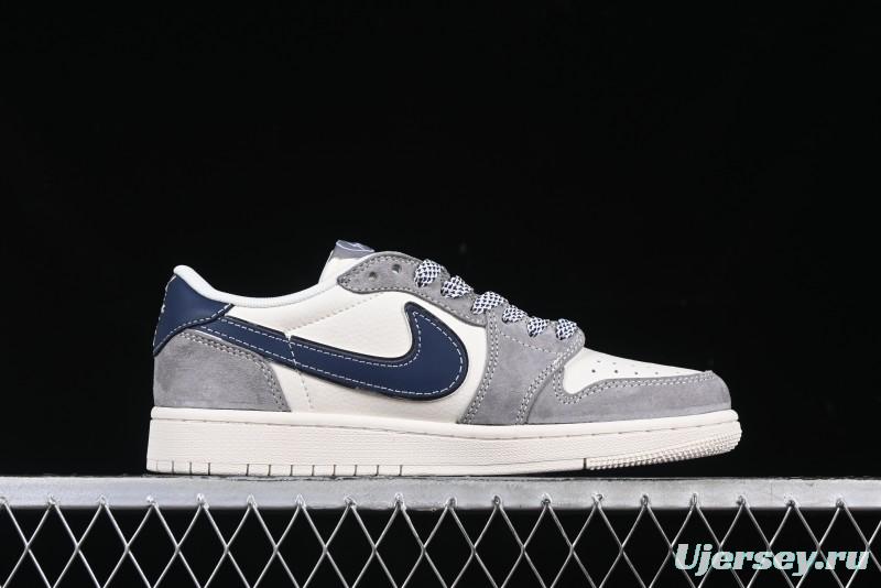 Nike Travis Scott x Fragment Design x Air Jordan 1 Low OG SP AJ1 Retro Sneakers with Reverse Swoosh - CF3688-066