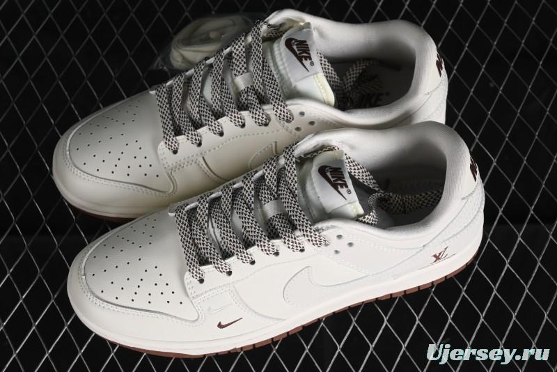 Nike SB Dunk Low LV Collaboration - Double Swoosh Beige Brown Anniversary High-End Custom Low-Top Casual Skate Shoes - XX2025-309