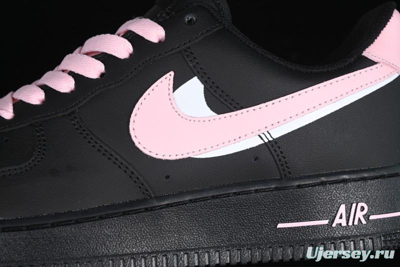 Nike Air Force 1 '07 Low Casual Sneakers with Black & Pink Double Swoosh - CW2288-028
