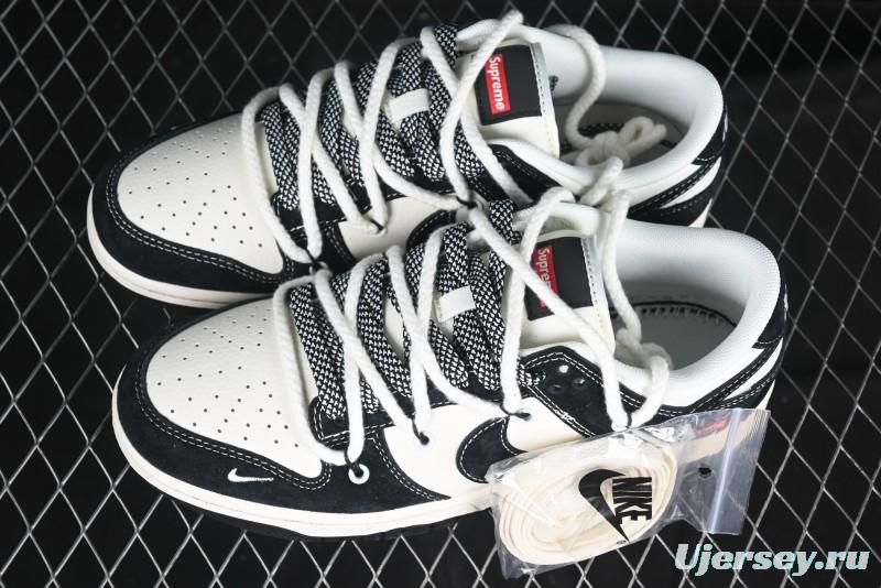 Nike SB Dunk Low Supreme x Stone Island Triple Collaboration Strap Patch Black Swoosh Anniversary Custom Low-Top Casual Skate Shoes - YX5066-202