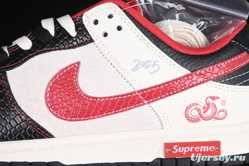 Nike SB Dunk Low Supreme Year of the Snake Limited Edition Red Black Snake Print Anniversary Custom Low-Top Casual Skate Shoes - XS1086-014