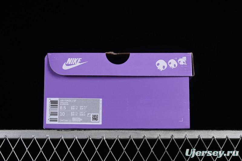 Nike Air Force 1 Low Witch Collaboration Custom Leather Sneakers with Gradient White-Purple and Skull Design - CW2288-111