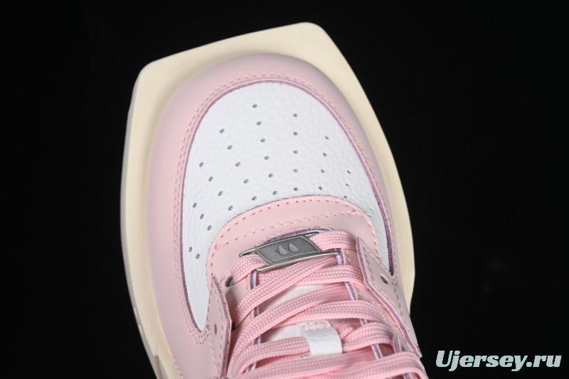 Choco Concert Leather Round Square Asymmetrical Fashion Sneakers White Pink - AJE5
