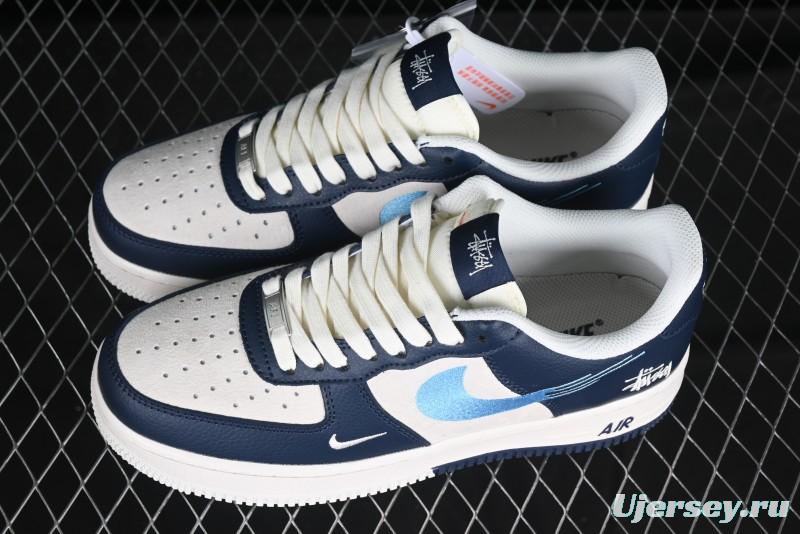 Nike Air Force 1 '07 Low Stussy Collaboration Green Embroidered Swoosh Custom Casual Sneakers - DM6688-021