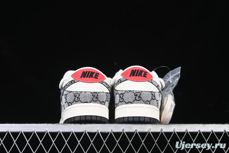Nike SB Dunk Low Gucci Collaboration Grey Jacquard Swoosh Anniversary High-End Custom Low-Top Casual Skate Shoes - YX5066-215