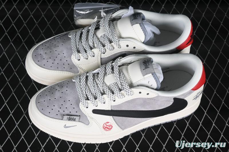 Nike Air Jordan 1 Low OG SP Travis Scott x Fragment Design Collaboration Snake Year Limited Dual-Tone Beige Black Swoosh - SJ2068-142