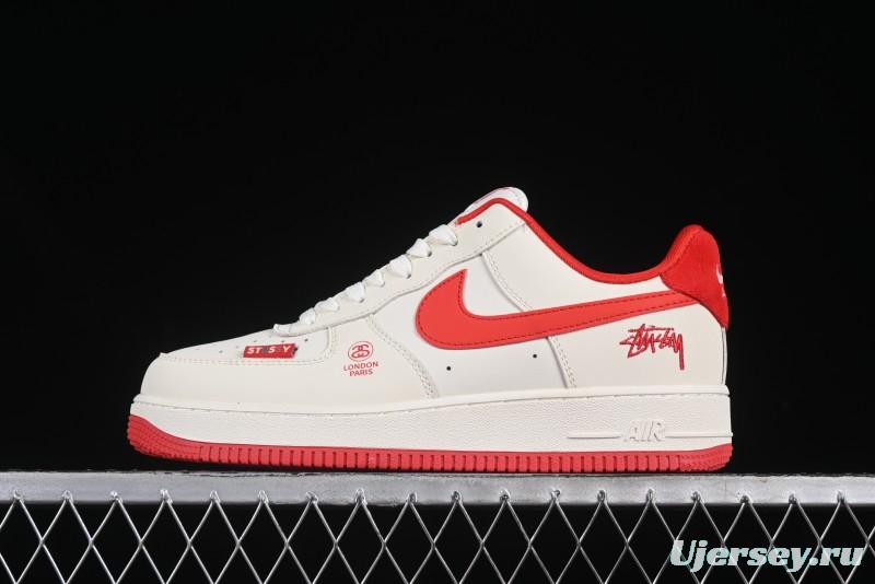 Nike Air Force 1 '07 Low Stussy Collaboration Beige Deep Orange Low-Top Casual Sneakers - DF0188-031