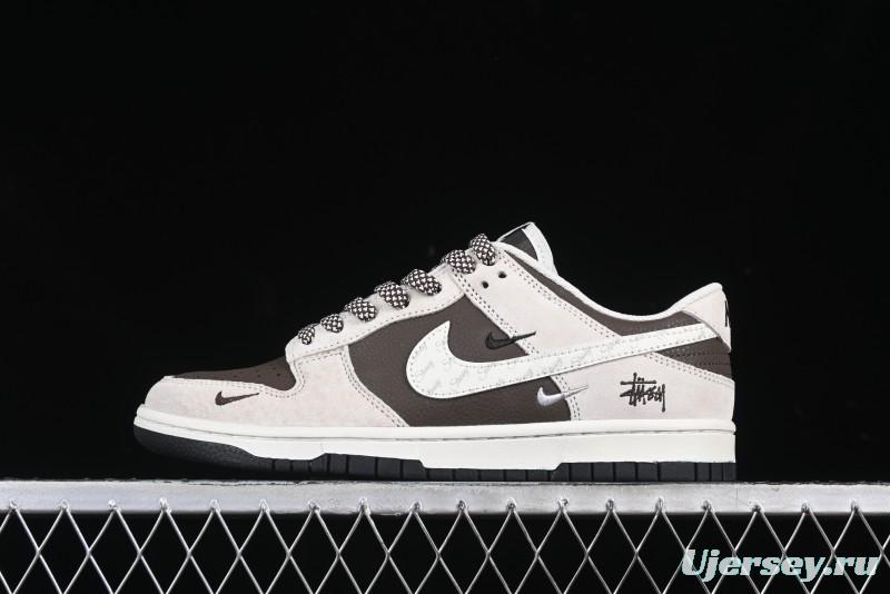 Nike SB Dunk Low Stussy Collaboration Brown Leather Swoosh Anniversary Custom Low-Top Casual Sneakers - DJ2024-062