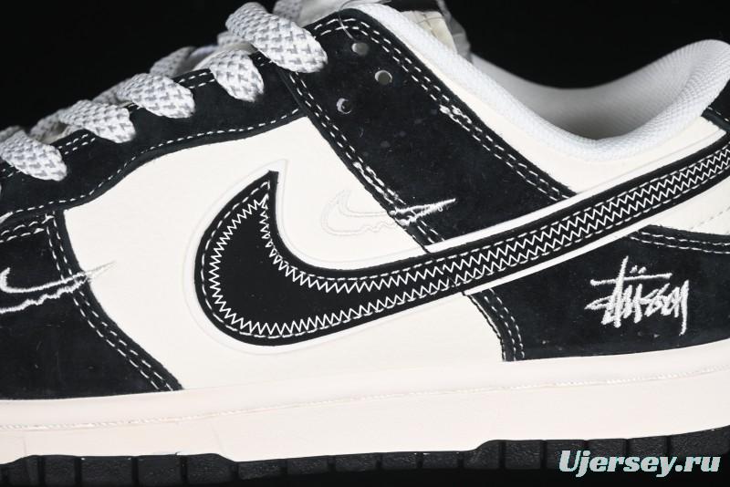 Nike SB Dunk Low Stussy x Gucci Triple Collaboration - Irregular Black Swoosh Anniversary Custom Low-Top Casual Sneakers - FC1688-196