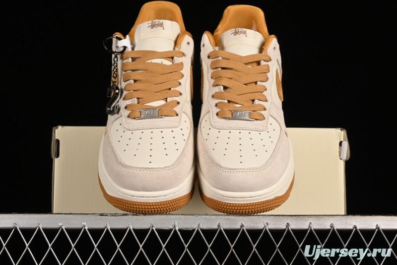 Nike Air Force 1 '07 Low Stussy Collaboration - Wheat Pig Leather Low-Top Casual Sneakers - HD1968-020
