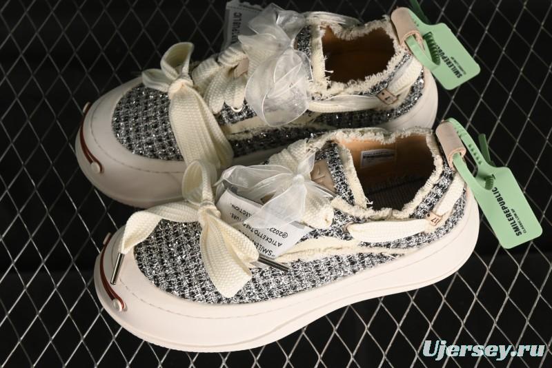 SMILEREPUBLIC SMILE Canvas Sneakers with Cut Wool Fringe and Unique Weaving - G.D4