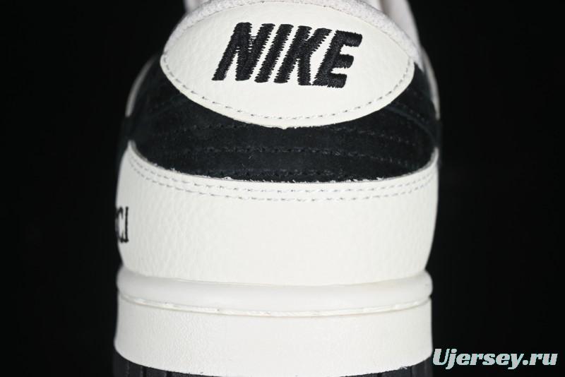 Nike SB Dunk Low Gucci Collaboration Black White Lettering Anniversary High-End Custom Low-Top Casual Skate Shoes - DJ2024-098