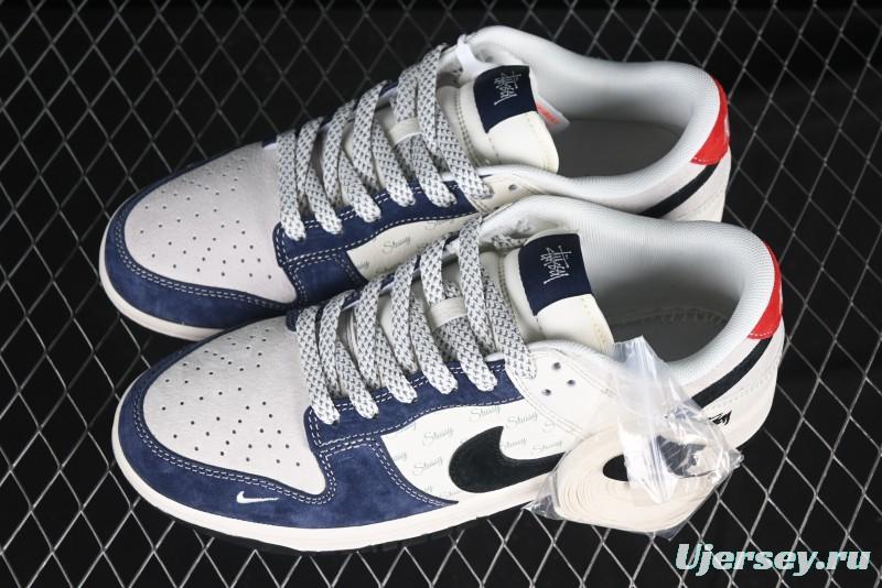 Nike SB Dunk Low Stussy Collaboration Black Blue Suede Anniversary Custom Low-Top Casual Skate Shoes - XS1086-013