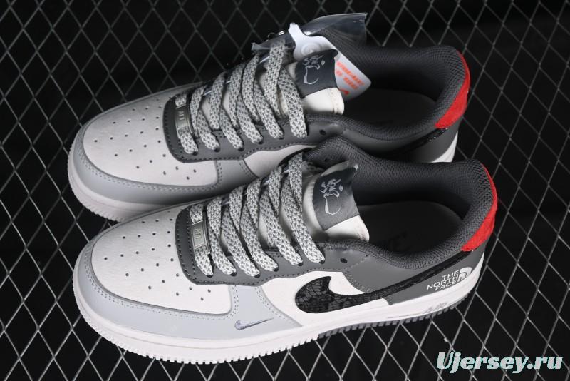 Nike Air Force 1 '07 Low The North Face Collaboration Beige Grey Black Snake Leather Custom Casual Sneakers - DM6688-052