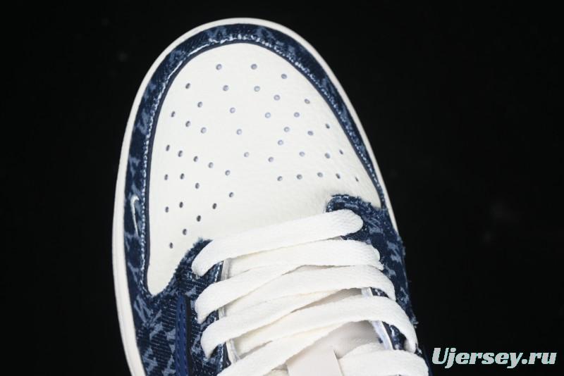 Nike Travis Scott x Fragment Design x Air Jordan 1 Low OG SP AJ1 MLB Collaboration White Blue Denim Low-top Casual Sneakers - DM7866-051