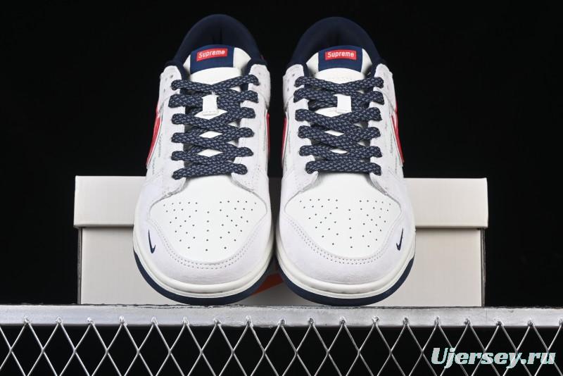 Nike SB Dunk Low Supreme Collaboration - Grey Pig Suede with Red Swoosh Anniversary Custom Edition Low-Top Casual Skate Shoes - CH8311-232
