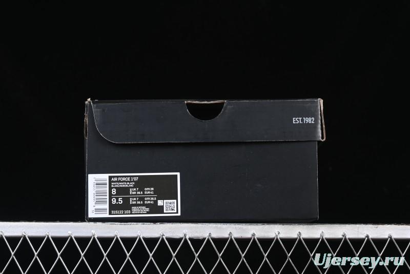 Nike Air Force 1 '07 Low White Black Swoosh Casual Sneakers - 315122-103