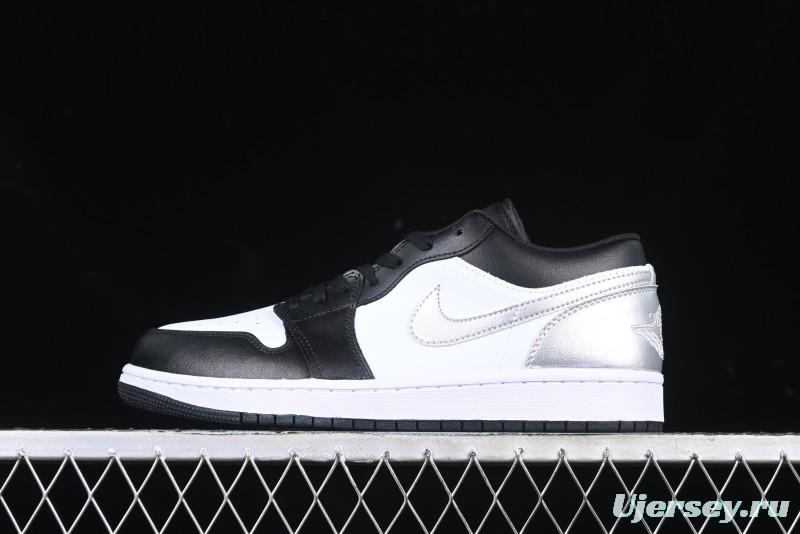 Nike Air Jordan 1 Low AJ1 Basketball Shoes in Black White Silver - 553558-131