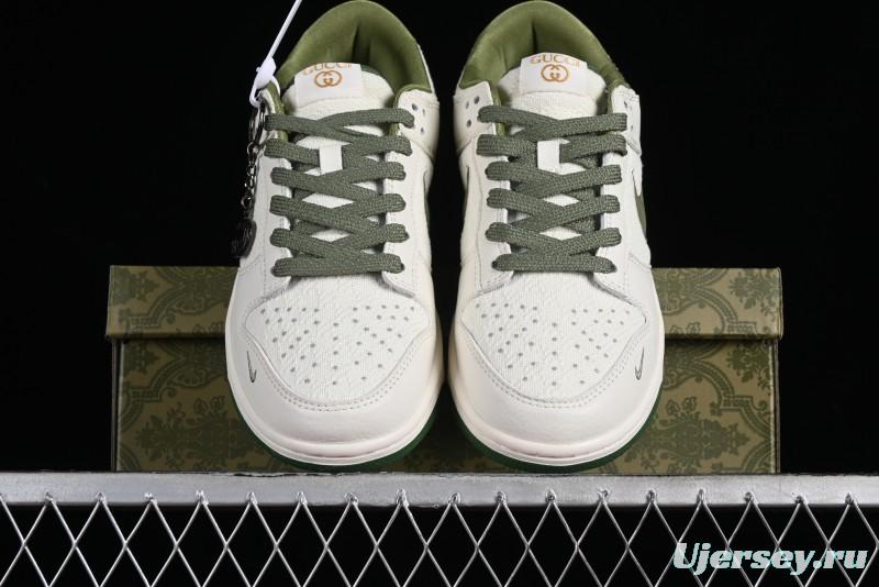 Nike SB Dunk Low Gucci Collaboration - Beige Green Woven Fabric Anniversary High-End Custom Low-Top Casual Skate Shoes - DQ1098-368