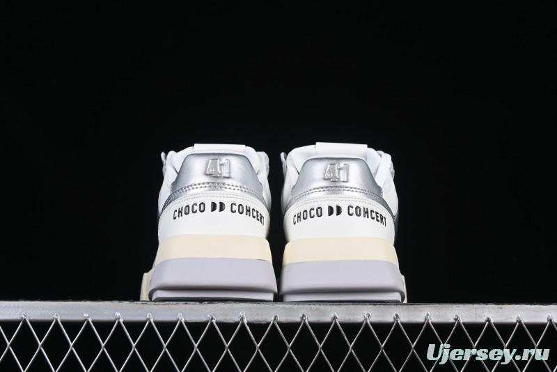 Choco Concert Leather Asymmetrical Fashion Sneakers Silver White - AJE5