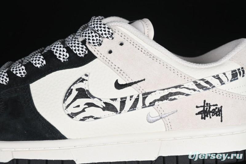 Nike SB Dunk Low Stussy Collaboration Zebra Black White Swoosh Anniversary Custom Low-Top Casual Skate Shoes - DJ2024-060