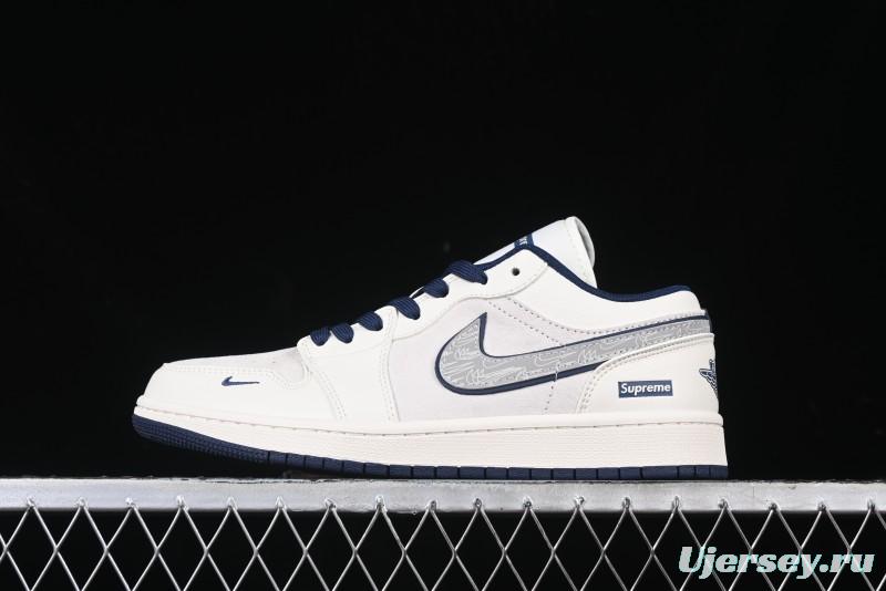 Nike Air Jordan 1 Low Supreme Collaboration - Shadow Swoosh Custom Retro Basketball Shoes - XX3318-368