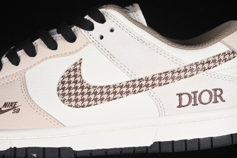 Nike SB Dunk Low Dior Collaboration Cream Coffee Floral Swoosh Anniversary Custom Low-Top Casual Sneakers - DJ2024-097