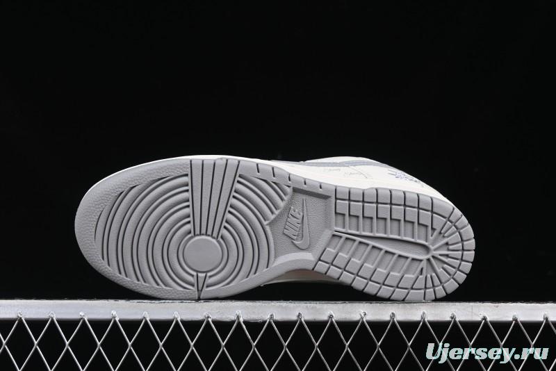 Nike SB Dunk Low Stussy Collaboration Light Grey Brushed Swoosh Anniversary Custom Low-Top Casual Sneakers - XX2025-608