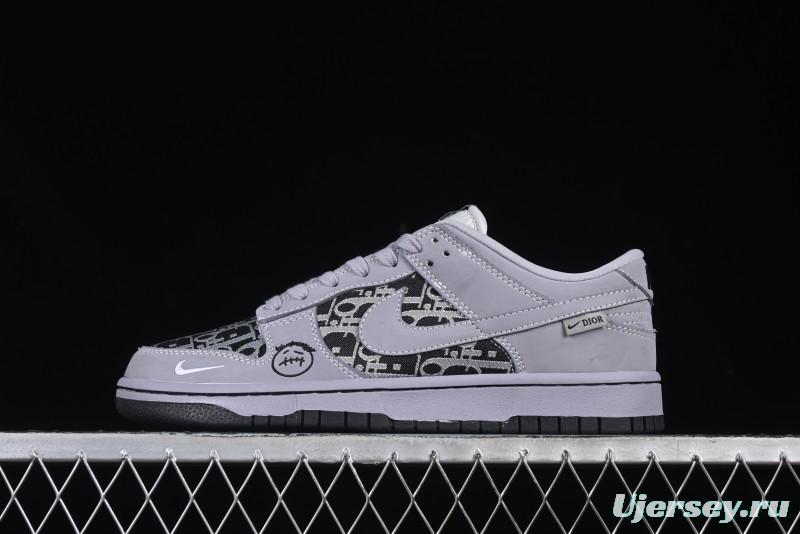 Nike SB Dunk Low Dior x TS Triple Collaboration Canvas Grey Check Anniversary High-End Custom Low-Top Casual Sneakers - KK1333-029
