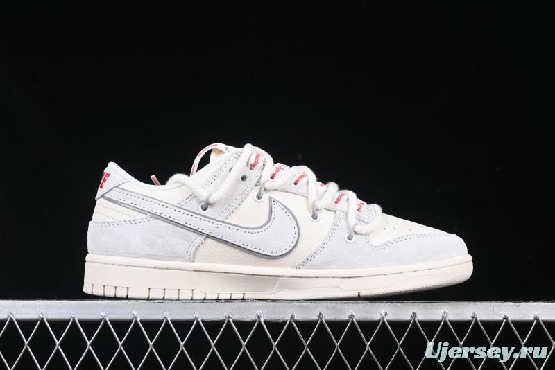 Nike SB Dunk Low Supreme Collaboration Light Gray Drawstring Anniversary High-End Custom Low-Top Casual Skate Shoes - XX3168-109