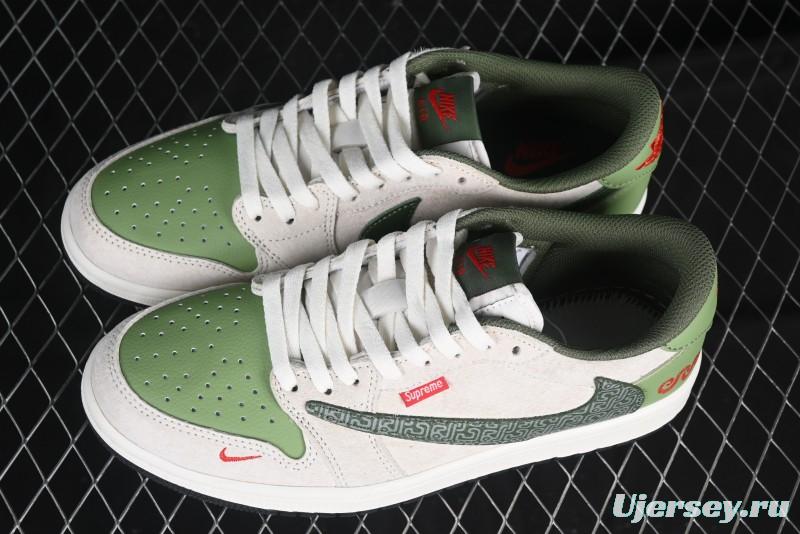 Nike Travis Scott x Fragment Design x Air Jordan 1 Low OG SP AJ1 Snake Year Limited Edition Low-Top Casual Sneakers - DM7866-075