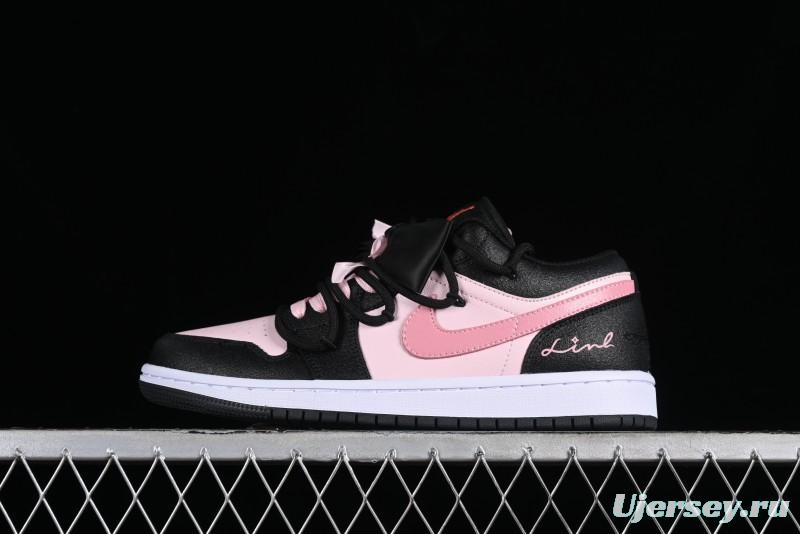 Nike Air Jordan 1 Low AJ1 Retro Basketball Shoes with Black Pink Bow Design - DX4374-008