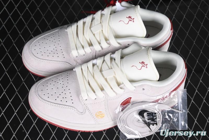Nike Air Jordan 1 Low Retro Basketball Shoes Snake Year Limited Edition with Red Swoosh - XX3318-513