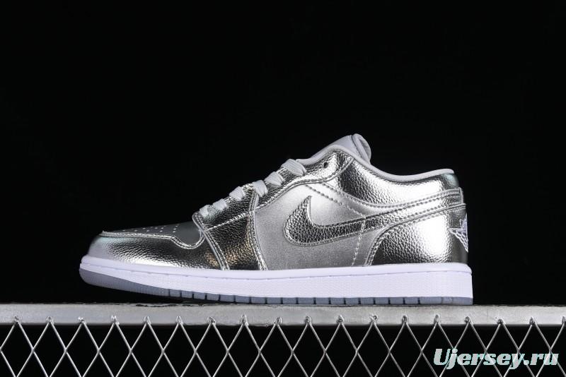 Nike Air Jordan 1 Low "Metallic Silver" Casual Sneakers with Metallic Finish - FN5030-001