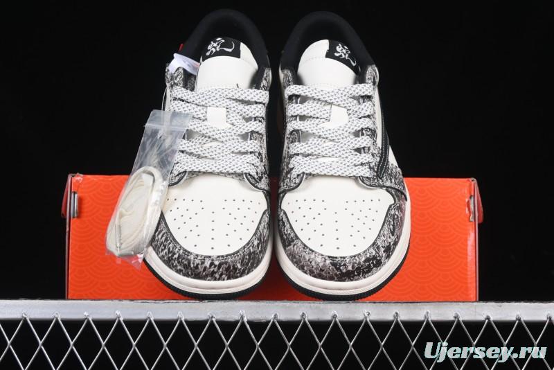 Nike Travis Scott x Fragment Design x Air Jordan 1 Low OG SP AJ1 Snake Year Limited Python Texture Low-top Casual Sneakers - SJ2068-144