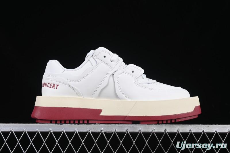 Choco Concert Leather Round Square Asymmetric Fashion Sneakers White Wine Red - AJE5