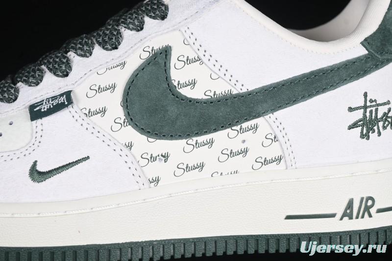 Nike Air Force 1 '07 Low Stussy Collaboration Green Suede Swoosh Low-Top Casual Sneakers - CH6336-511