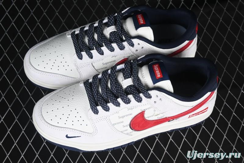 Nike SB Dunk Low Supreme Collaboration - Grey Pig Suede with Red Swoosh Anniversary Custom Edition Low-Top Casual Skate Shoes - CH8311-232