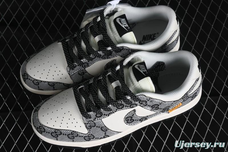 Nike SB Dunk Low Gucci Collaboration - Grey Pattern Anniversary High-End Custom Low-Top Casual Skate Shoes - BB9676-311