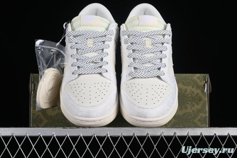 Nike SB Dunk Low Gucci Collaboration - Silver White Pattern Anniversary High-End Custom Low-Top Casual Sneakers BB9676-312