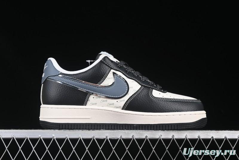 Nike Air Force 1 '07 Low Stussy Collaboration Grey Blue Black Leather Low-Top Casual Sneakers - XZ6188-199